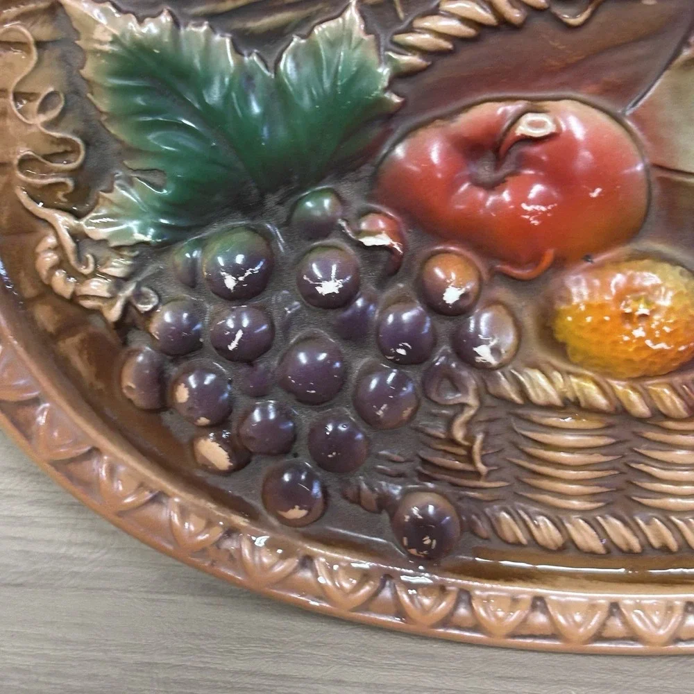 Vintage Wall Hanging Japan Give Thanks Unto The Lord Cornucopia Fruit 1970s